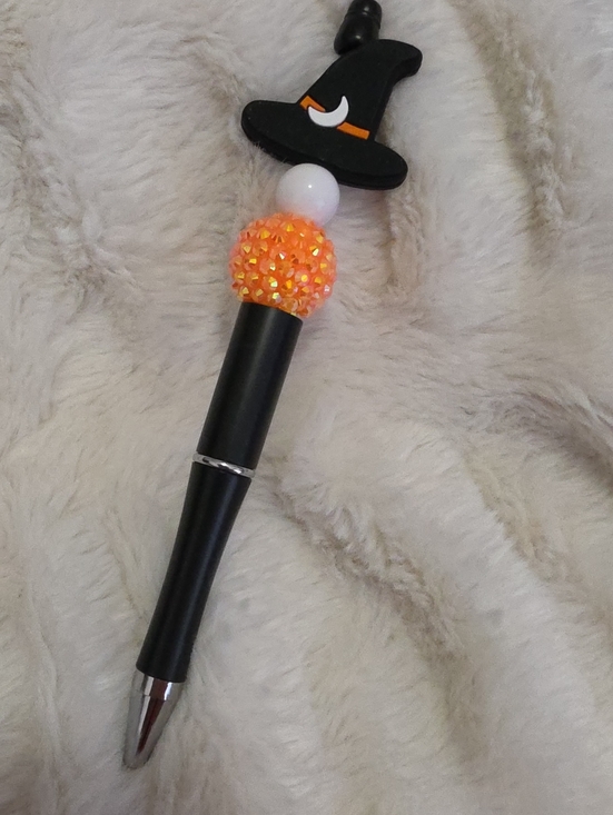 Handcrafted Other - Black and Orange Witch Hat Ballpoint Pen — Festive Home Office Accent